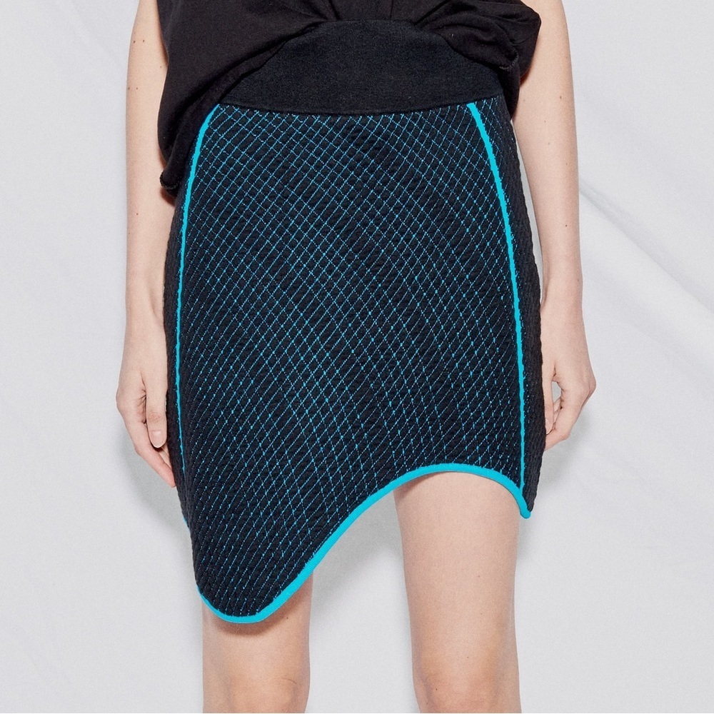 NEW PH5 Wave Morose Wavy Mini Skirt - Black Rock with blue trim knit